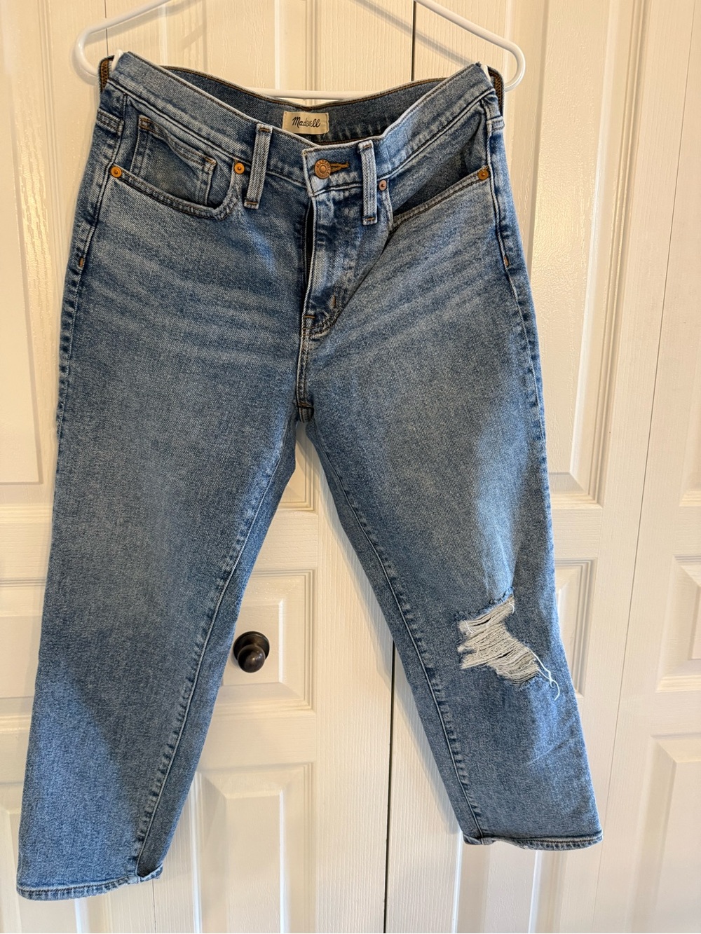 Madewell Light Blue Boyfriend Jeans with Distressed Knee